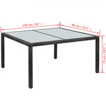 vidaXL Table de jardin Noir 150x90x75 cm Résine tressée