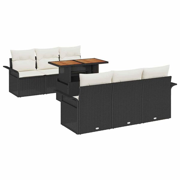 vidaXL Ensemble de canapé de jardin avec coussin 7 Pièces Noir et crème