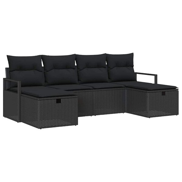 vidaXL Ensemble de canapé de jardin 6 Pièces Noir 230 x 117 x 85 cm