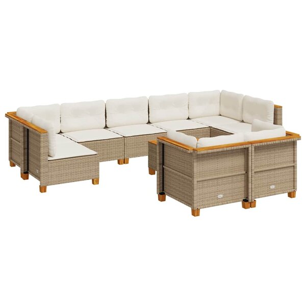 vidaXL Salon de jardin avec coussins 10 Pièces beige résine tressée