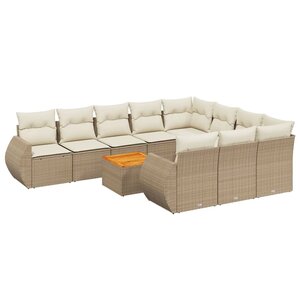 vidaXL Salon de jardin 11 Pièces avec coussins beige résine tressée