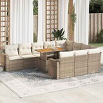 vidaXL Salon de jardin 11 Pièces avec coussins beige résine tressée