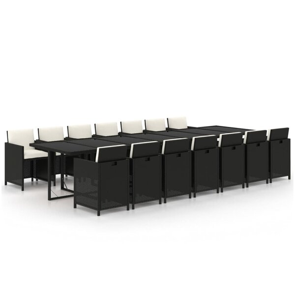 vidaXL Ensemble à manger de jardin coussins 15 Pièces Résine tressée Noir