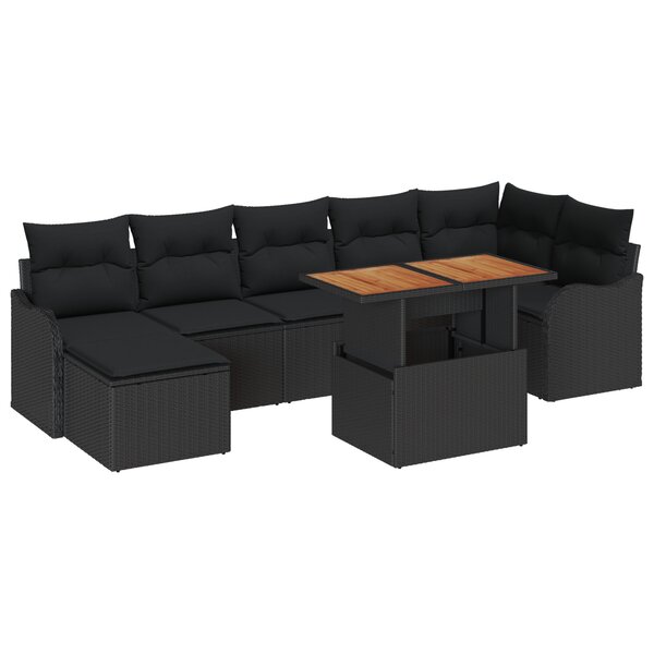 Ensemble de canapé 8 pièces avec coussins noirs en poly rotin