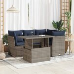 vidaXL Salon de jardin 5 Pièces avec coussins gris résine tressée acacia