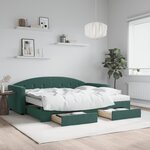 vidaXL Lit de jour avec gigogne et tiroirs vert foncé 90x200cm velours