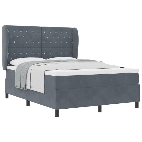 Lit à ressorts vidaXL avec matelas en gris foncé  160x200 cm  velours