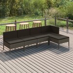 vidaXL Salon de jardin 5 Pièces avec coussins résine tressée gris