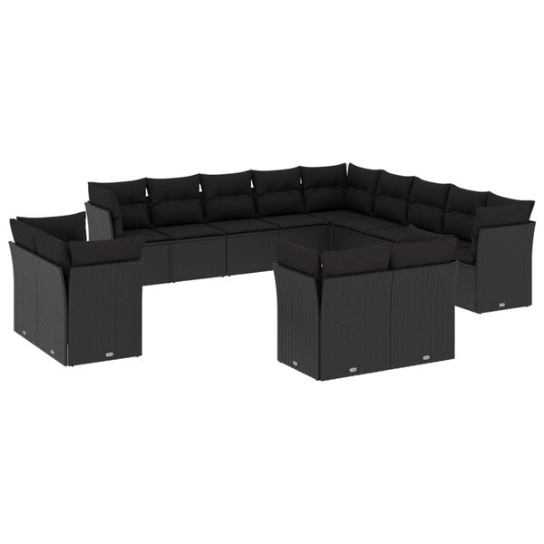 vidaXL Salon de jardin avec coussins 13 Pièces noir résine tressée