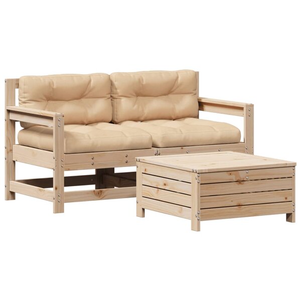 vidaXL Salon de jardin 3 Pièces avec coussins Bois de pin massif