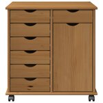 vidaXL Cabinet roulant avec roue Marron miel 63 5 x 39 x 65 5 cm