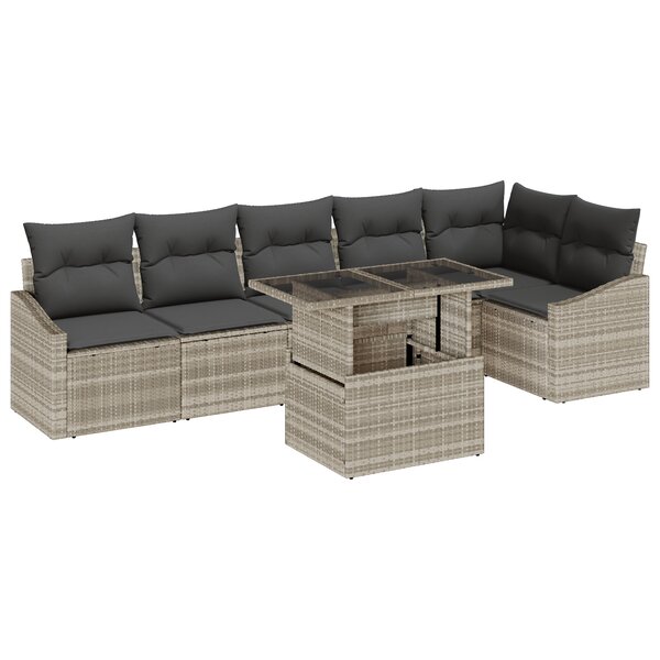 vidaXL Ensemble de canapé de jardin 7 pièces avec coussins en rotin poly gris clair