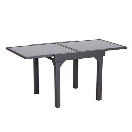 Table extensible de jardin grande taille dim. dépliées 160L x 80l x 75H cm alu métal époxy gris foncé plateau verre trempé noir