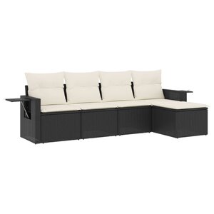 vidaXL Salon de jardin 5 Pièces avec coussins noir résine tressée