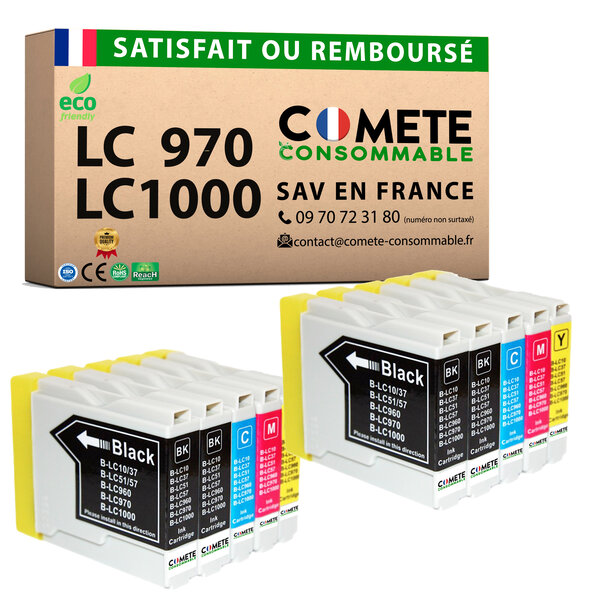 LC970 LC1000 - 10 cartouches compatibles pour Brother LC970 LC1000 - COMETE