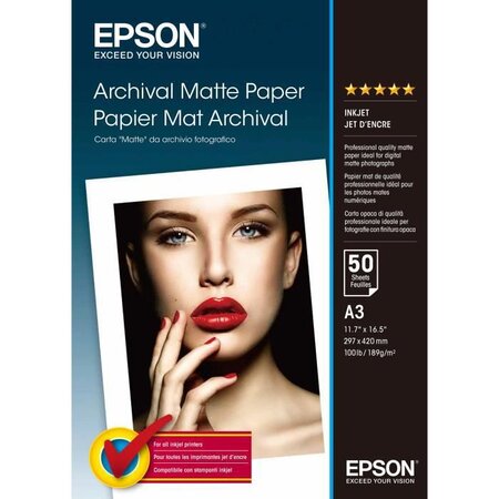 Epson papier 50 feuilles mat archival - a3 189g/m² - 29 7 x 42 cm - compatible : surecolor sc-t7200d  surecolor sc-t7200 ...