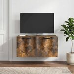 vidaXL Meuble TV mural Chêne fumé 59 5 x 41 x 30 cm Bois d'ingénierie