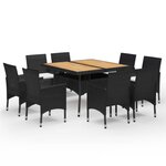 vidaXL Ensemble à manger de jardin 9 Pièces Résine tressée et acacia Noir