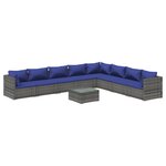 vidaXL Salon de jardin 9 Pièces avec coussins Résine tressée Gris
