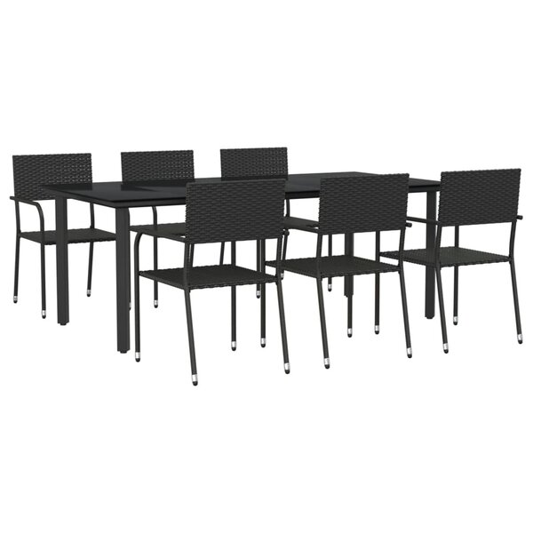 vidaXL Ensemble à manger de jardin 7 Pièces noir résine tressée et acier