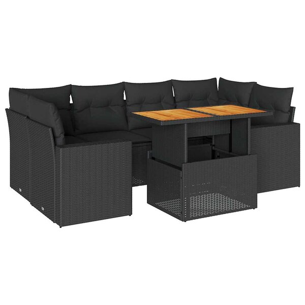 vidaXL Salon de jardin 7 Pièces avec coussins noir résine tressée