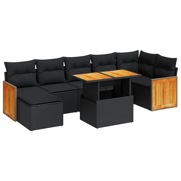 vidaXL Salon de jardin avec coussins 8 Pièces noir résine tressée acacia