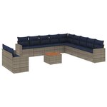 vidaXL Salon de jardin avec coussins 12 Pièces gris résine tressée