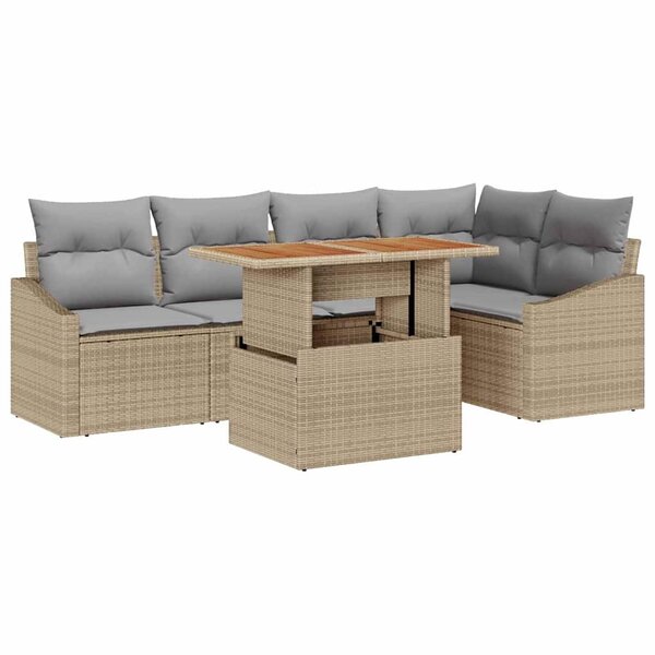 vidaXL Ensemble de jardin 6 pièces avec coussins en polyrotin beige et acacia
