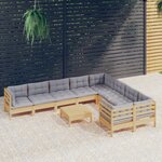 vidaXL Salon de jardin 10 Pièces avec coussins gris Bois de pin