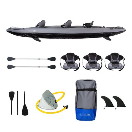 Kayak gonflable 2/3 places 380 x 100 x 44cm, randonnée mer et rivière, pack avec 2 pagaies, 2 sièges, pompe et sac de transport