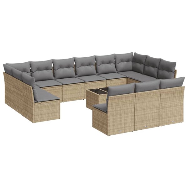 vidaXL Salon de jardin avec coussins 14 Pièces beige résine tressée