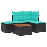 vidaXL Salon de jardin 5 Pièces avec coussins noir résine tressée