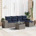vidaXL Salon de jardin 6 Pièces avec coussins gris résine tressée