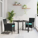 vidaXL Ensemble table et chaises avec coussin 3 Pièces Noir Rotin PE