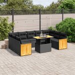 vidaXL Salon de jardin 10 Pièces avec coussins noir résine tressée