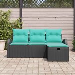 vidaXL Ensemble de canapé de jardin avec coussin 4 Pièces Noir polyrotin
