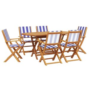 vidaXL Ensemble à manger de jardin 7 Pièces bleu blanc tissu bois massif