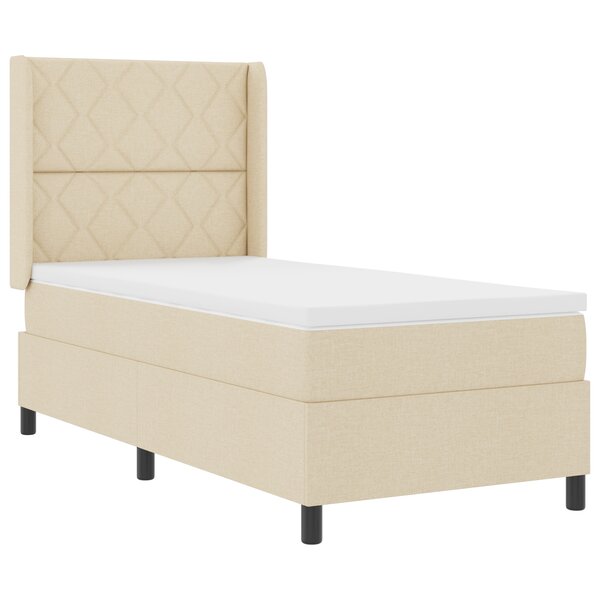 Lit Box Spring avec Matelas Crème 90x200 cm en Tissu