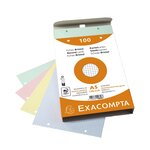 Paquet 100 fiches Bristol quadrillé 5x5 perforé - 148x210mm - Couleurs assorties EXACOMPTA