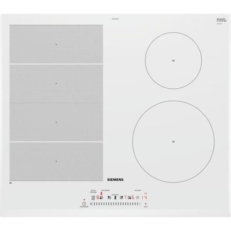 Siemens ex652feb1f - table de cuisson à induction - 4 zones - 7400w - l59 2 x p52 2cm - revêtement verre - blanc