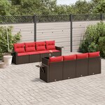vidaXL Salon de jardin avec coussins 9 Pièces marron résine tressée