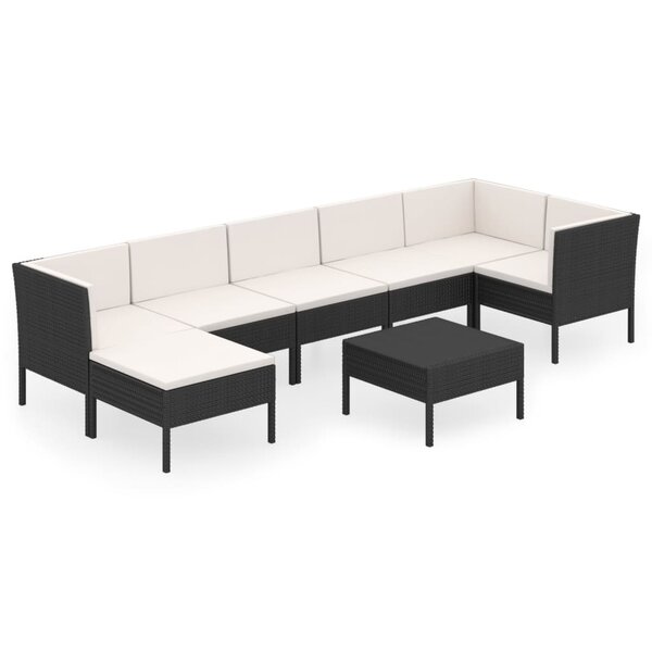 vidaXL Salon de jardin 8 Pièces avec coussins résine tressée noir