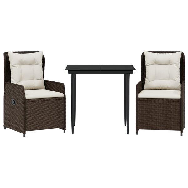 vidaXL Ensemble à manger de jardin 3 Pièces et coussins marron poly rotin