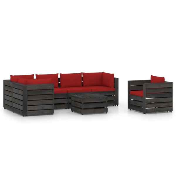 vidaXL Salon de jardin 7 Pièces avec coussins Bois imprégné de gris