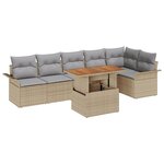 vidaXL Ensemble de Sofa de Jardin de 7 Pièces avec Coussins Beige Rattan Poly