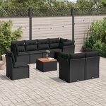 vidaXL Salon de jardin 9 Pièces avec coussins noir résine tressée