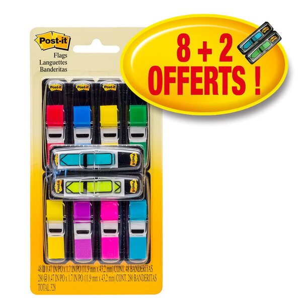 Paquet de 8 x 35 marque-pages petit format + un paquet offert de 2 x 24 flèches adhésives petit format Couleurs Assorties avec distributeurs 683-VAD1 (paquet 10 unités)