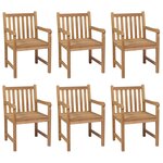 vidaXL Chaises de jardin 6 Pièces avec coussins beige Bois de teck solide