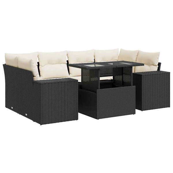 vidaXL Salon de jardin 7 Pièces avec coussins noir résine tressée