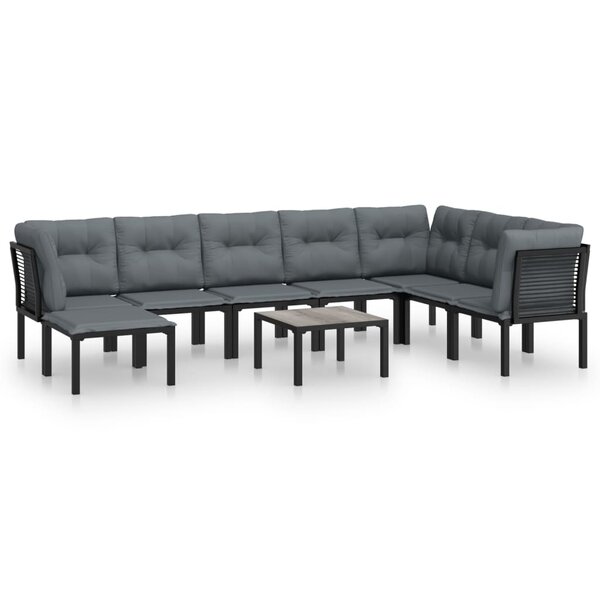 vidaXL Salon de jardin 9 Pièces noir et gris résine tressée